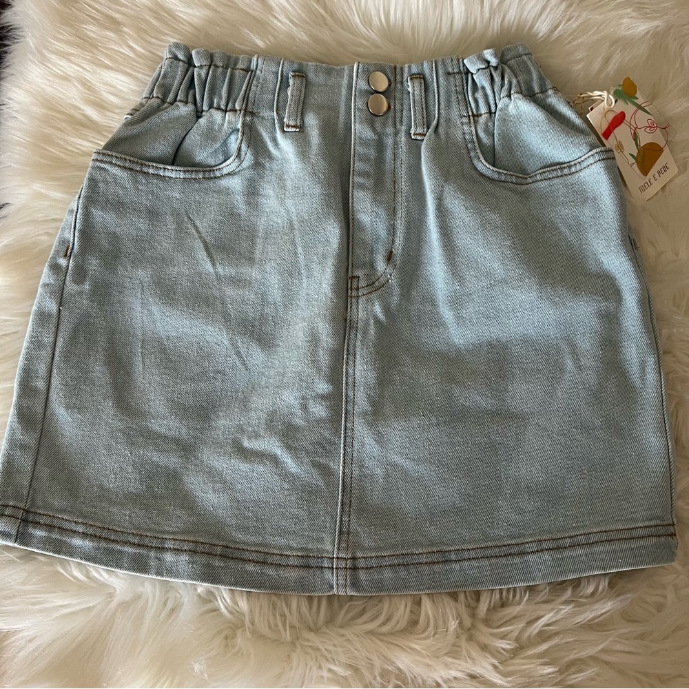 Mele E Pere Denim Mini Skirt Light Wash Size Small NWT
